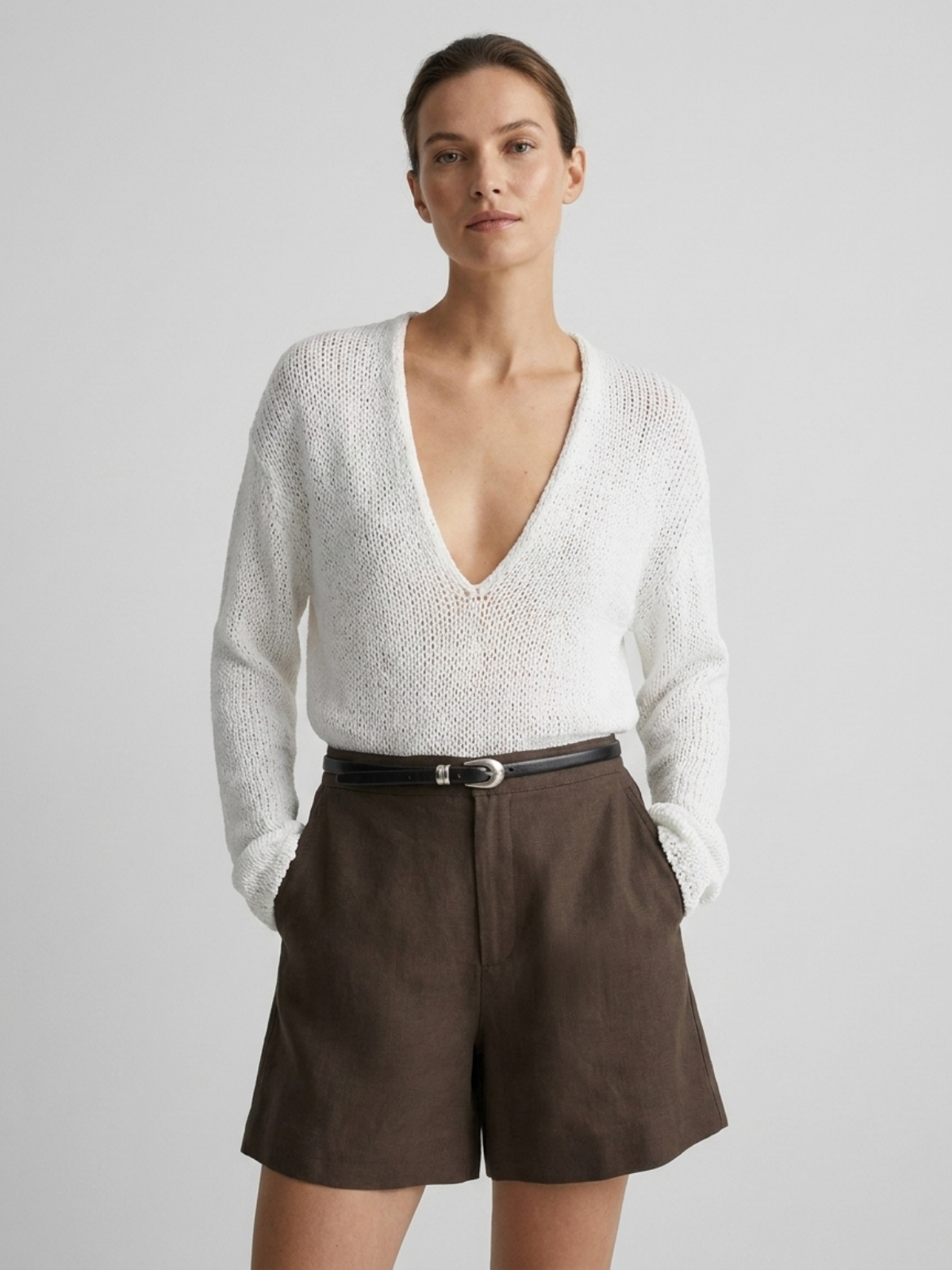 Minimalist Linen Blend Shorts – Classy Brown Tailored Shorts