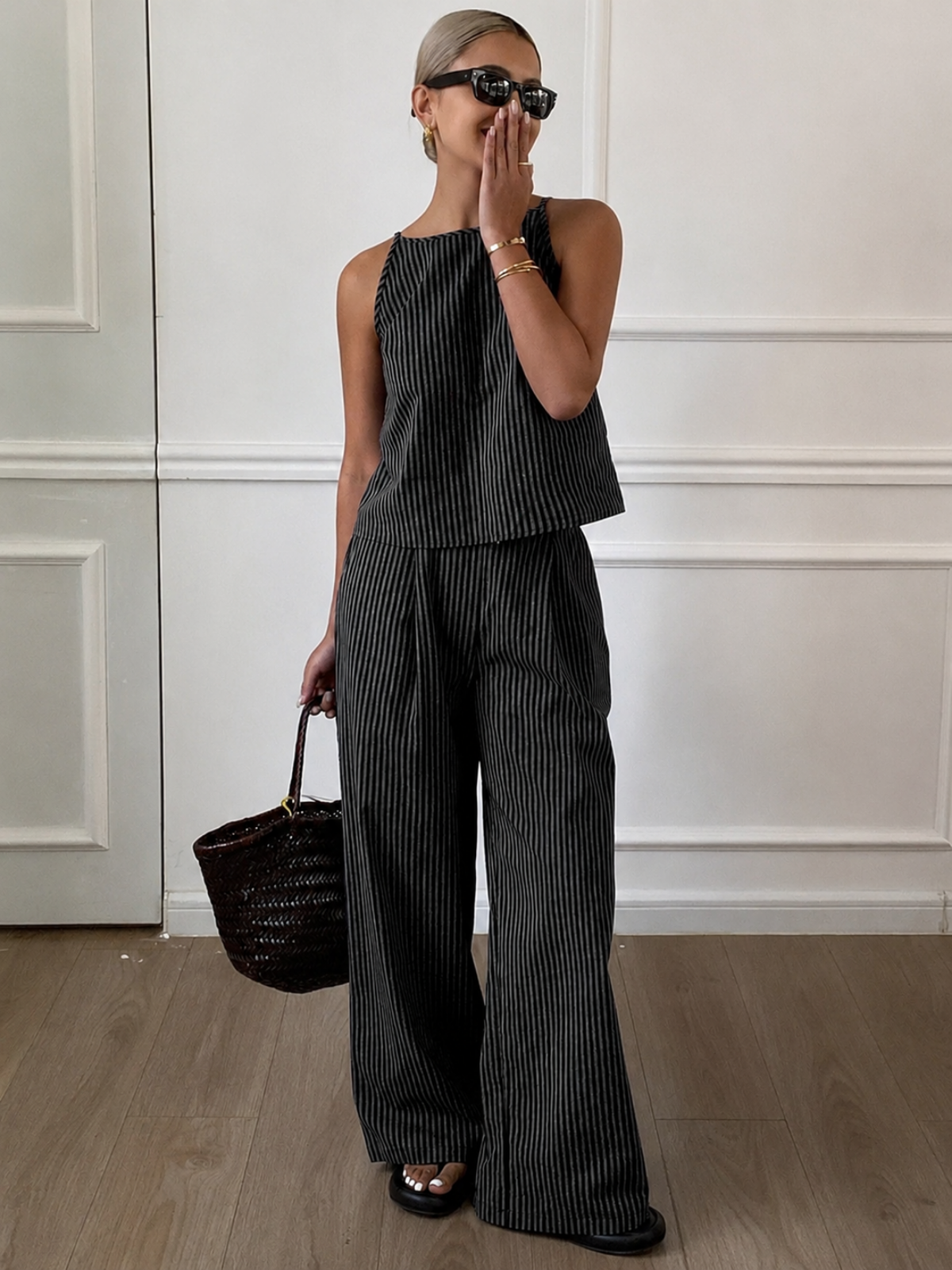 Casual & Chic Black Striped Matching Set