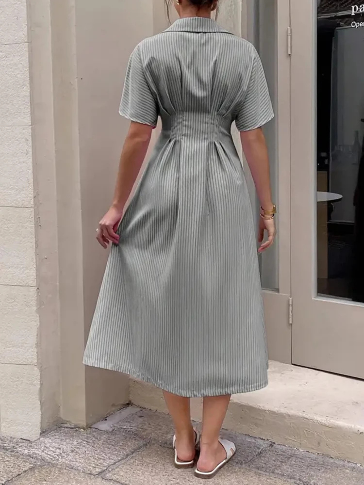 Relaxed Fit Midi Dress – Short Sleeve Button Up Summer Dress